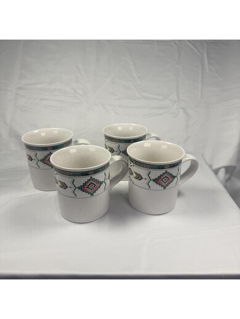 Studio Nova Adirondack Y2201 Mugs Set of 4 Stoneware Southwest Aztec Vintage 4"